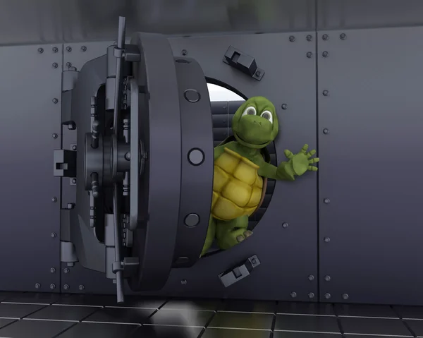 Tortoise in a bank vault — Stock Photo, Image