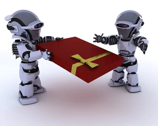 Robot met romantische gift — Stockfoto