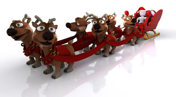 Santas sleigh and reindeer — Stock Photo, Image
