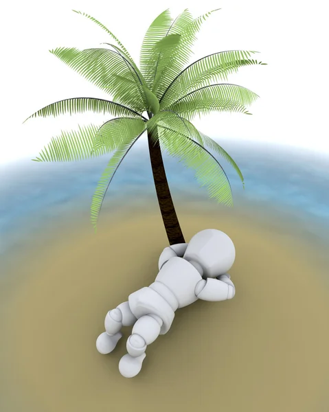 Mannen på ön under en Palm — Stockfoto
