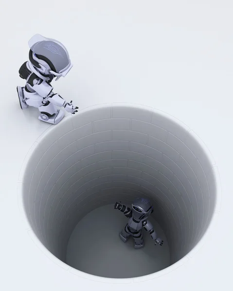 Robot stuck in a hole metaphor — Stock Photo, Image