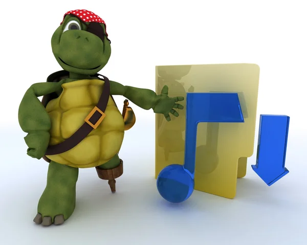 Yasadışı müzik indirme tasvir eden korsan kaplumbağa — Stok fotoğraf