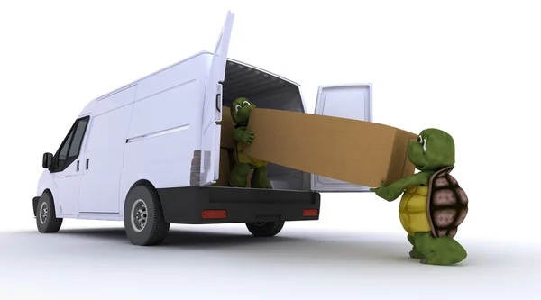 Schildpadden laden een bestelwagen — Stockfoto