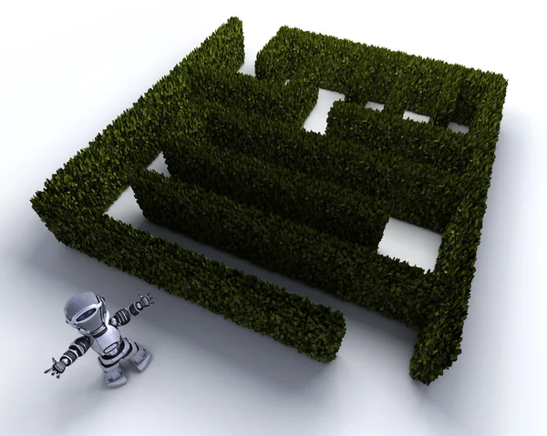 Robot at the start of a maze — Stock Photo, Image