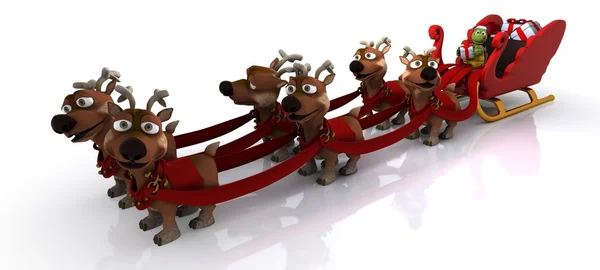 Tortoise in santas sleigh — Stock Photo, Image