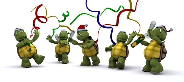 Schildkröten feiern auf einer Weihnachtsfeier — Stockfoto