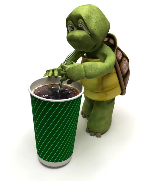 Tortoise with a soda and a straw — Stock Photo, Image