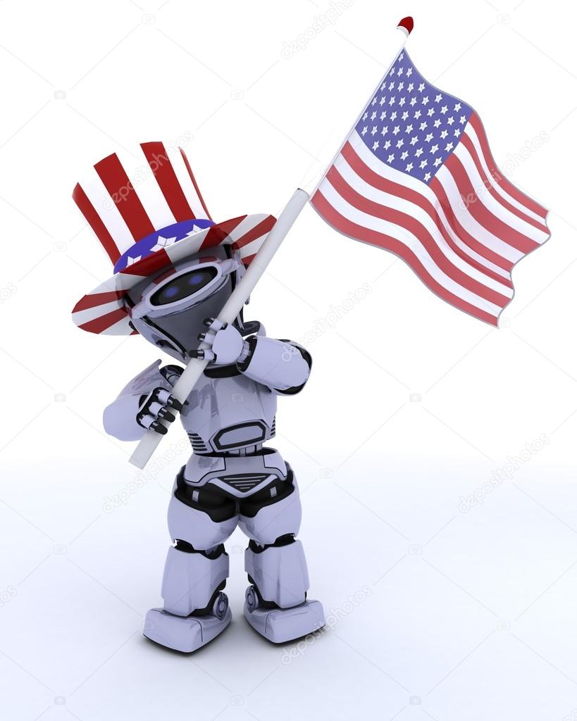 robot with american flag
