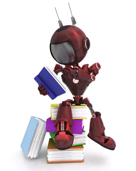 Android with stack of books — Stock Photo, Image