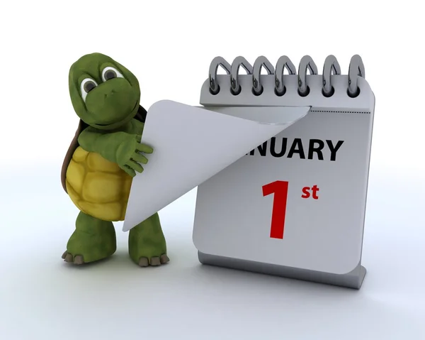 Tortoise with a calendar — Stock Photo, Image