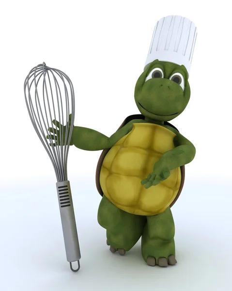 Chef de tartaruga com batedor de balão — Fotografia de Stock