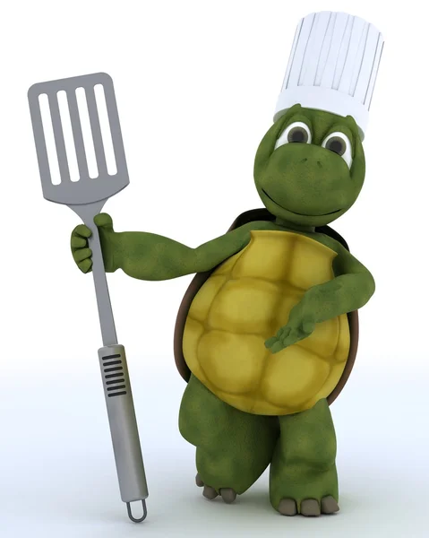 乌龟厨师与鱼肉切片 — 图库照片