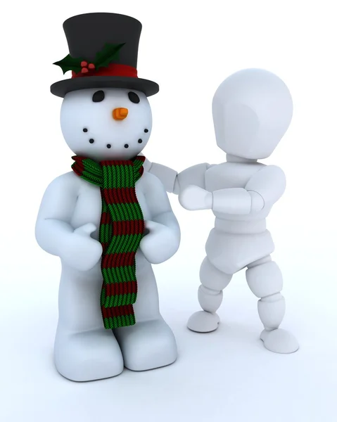 Человек, создающий снеговика — стоковое фото