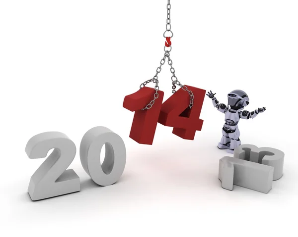 Robot bringing in the new year — Stock Photo, Image