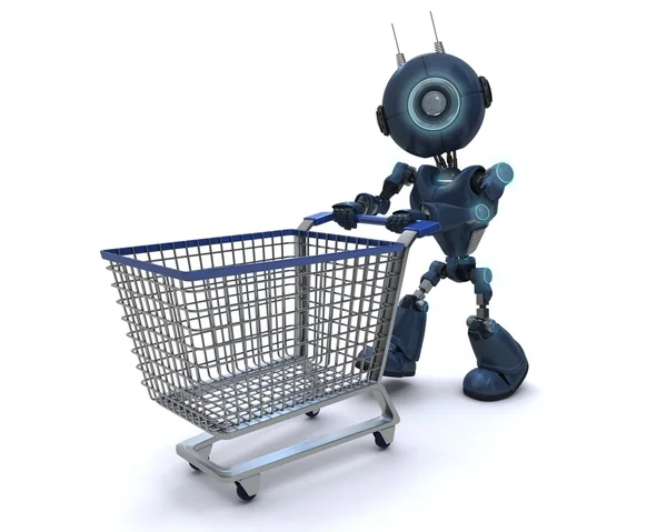 Android with shopping cart — Stock Photo, Image