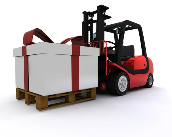 Noel hediye kutusu ile forklift kamyon — Stok fotoğraf