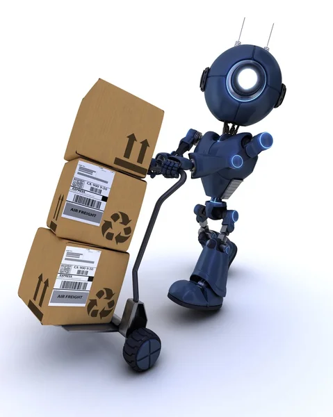 Android with shipping boxes — Stock Photo, Image