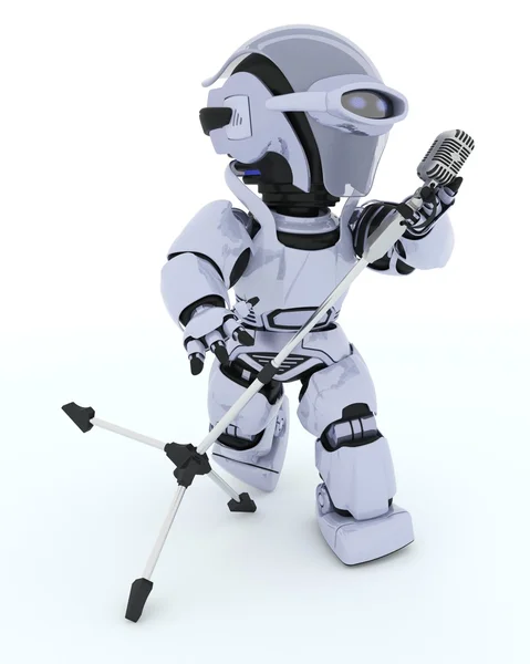 Robot singing into a retro Mic — Stock Photo, Image