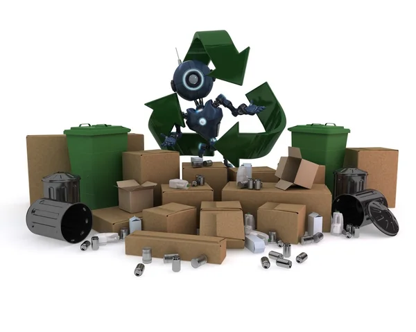 Android with recycling waste — Stock Photo, Image