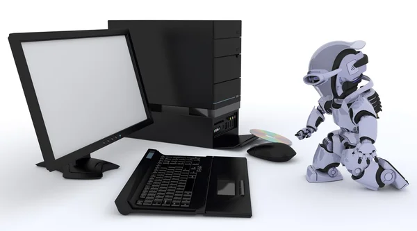 Roboter mit Computer — Stockfoto