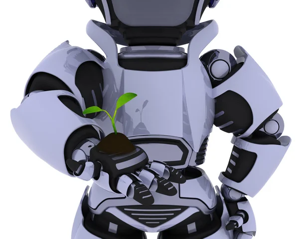 Robot nurturing a seedling plant — Stock Photo, Image