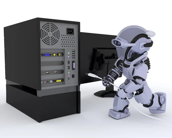 Robot with computer — Stock Photo, Image