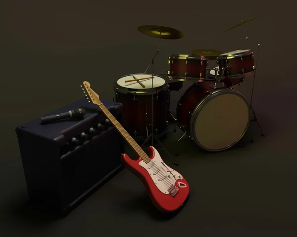 Drumstel en gitaar — Stockfoto