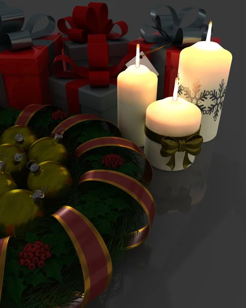 Guirnalda de Navidad con regalos y velas —  Fotos de Stock