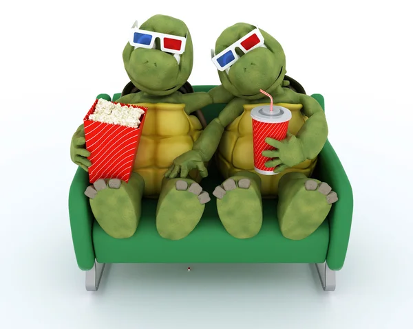 Черепахи смотрят 3D фильм — стоковое фото