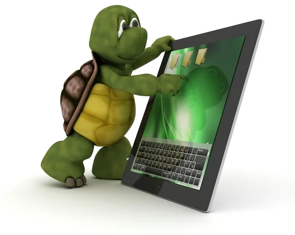 Tartaruga com tablet PC — Fotografia de Stock
