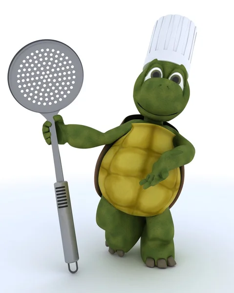 Tortoise chef with straining spoon — Stock Photo, Image