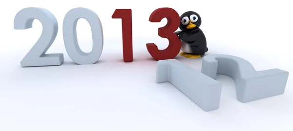 Glossy Penguin Character bringing in the new year — Stock Photo, Image