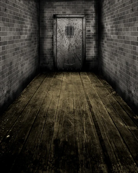 Grunge Interior with a prison door — Stock Photo, Image