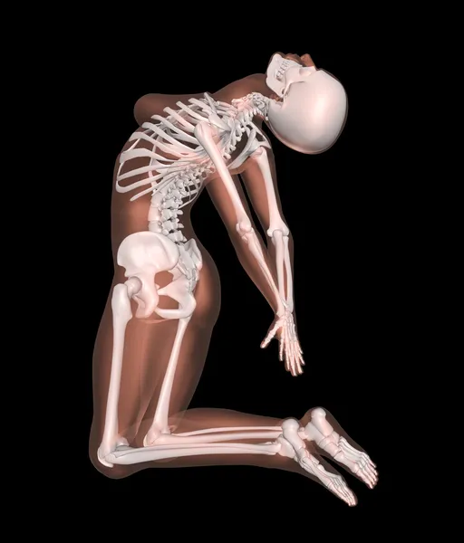 Kvinnliga skelett i yoga position — Stockfoto