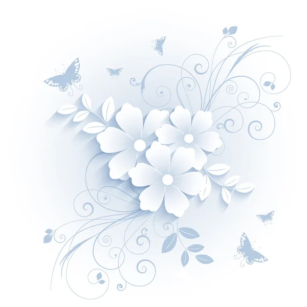 Bloemen en Vlinders — Stockvector