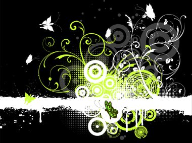 çiçekli grunge tasarım kelebekler ile