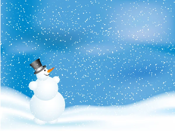 Snowman on snowy night — Stock Vector