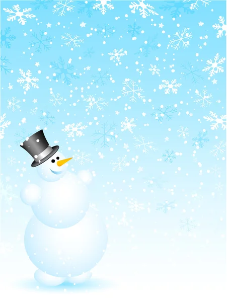 Snowman on snowy background — Stock Vector