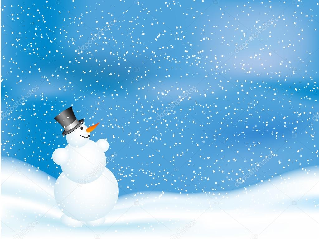 Snowman on snowy night