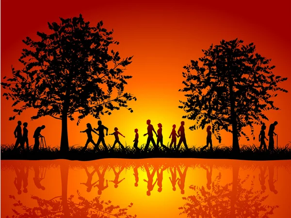 People walking in the countryside — Stock Vector