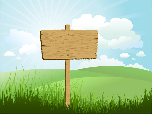 Signo de madera en hierba — Vector de stock