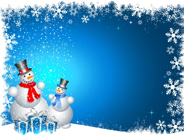 Snowmen with christmas gifts — Stock Vector