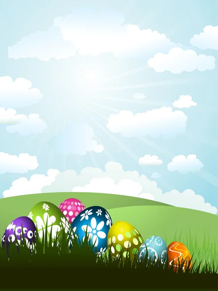 Easter eggs in grass — Stock Vector