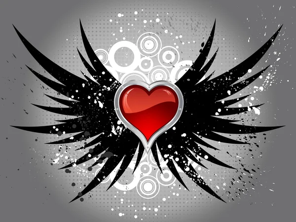 Γυαλιστερό καρδιά με φτερά grunge — Διανυσματικό Αρχείο