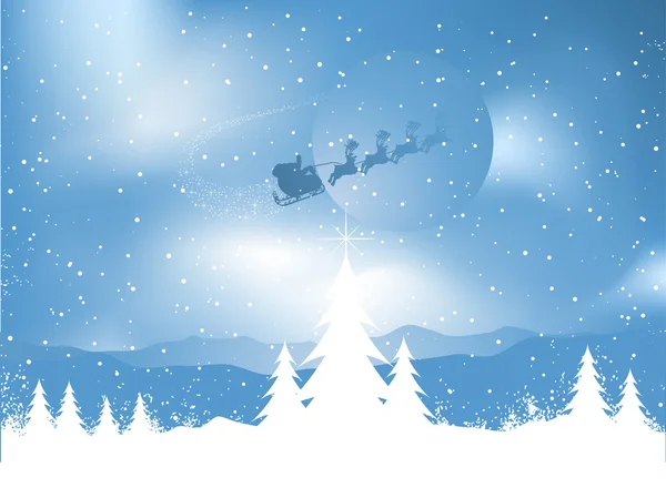 Santa en una noche nevada — Vector de stock