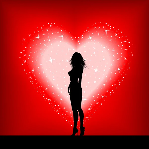 Sexy hembra en un corazón estrellado — Vector de stock