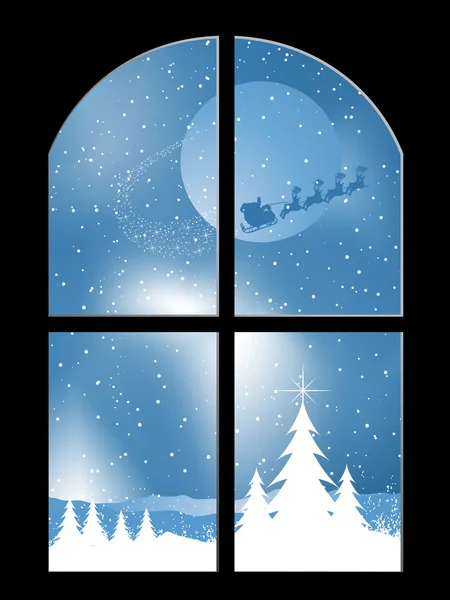 Снежная ночь в окне — стоковый вектор