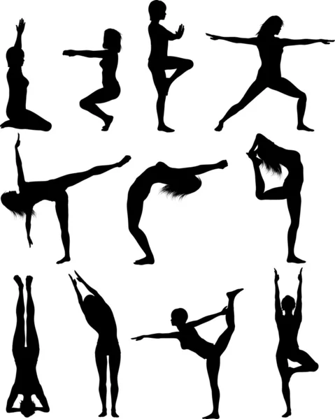Females in yoga poses — Stock Vector