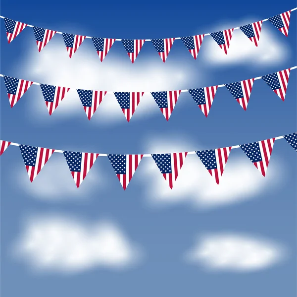 Bandeira americana bunting em um céu azul — Vetor de Stock