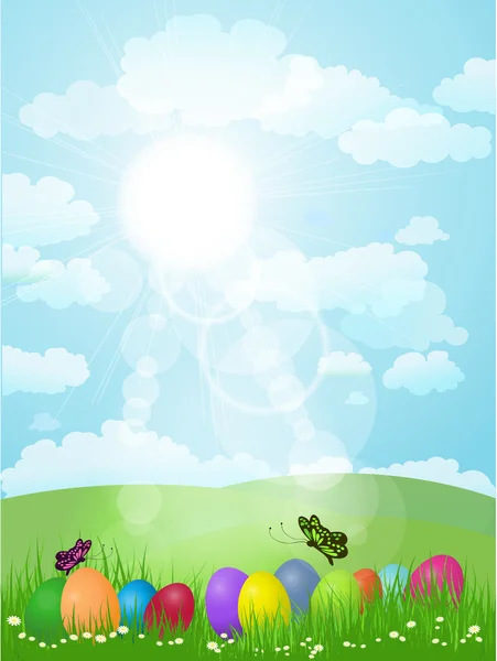 Paysage avec oeufs de Pâques — Image vectorielle